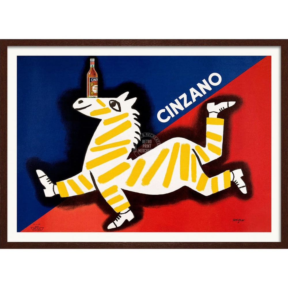 CINZANO ZEBRA | ITALY A3 | 297 x 420mm | 11.7 x 16.5 inches / Framed Print: Chocolate Oak Timber Print Art