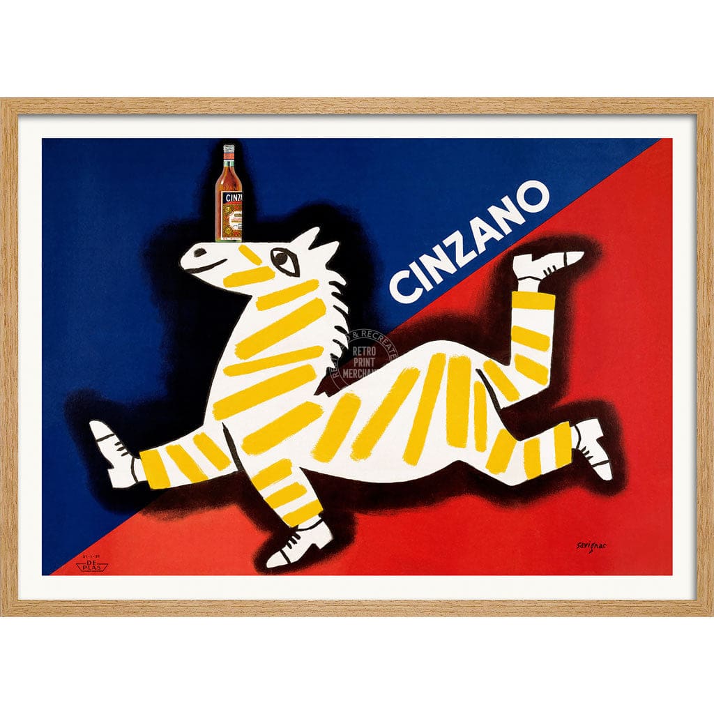CINZANO ZEBRA | ITALY A3 | 297 x 420mm | 11.7 x 16.5 inches / Framed Print: Natural Oak Timber Print Art