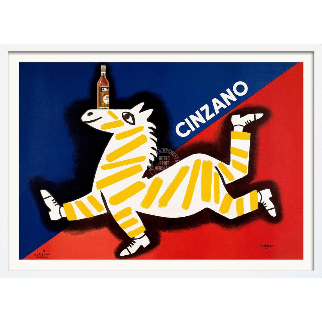 CINZANO ZEBRA | ITALY A3 | 297 x 420mm | 11.7 x 16.5 inches / Framed Print: White Timber Print Art