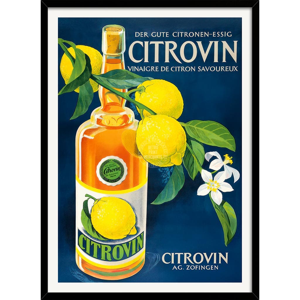 Citrovin Lemon Vinegar 1949 | Switzerland A3 297 X 420Mm 11.7 16.5 Inches / Framed Print: Black