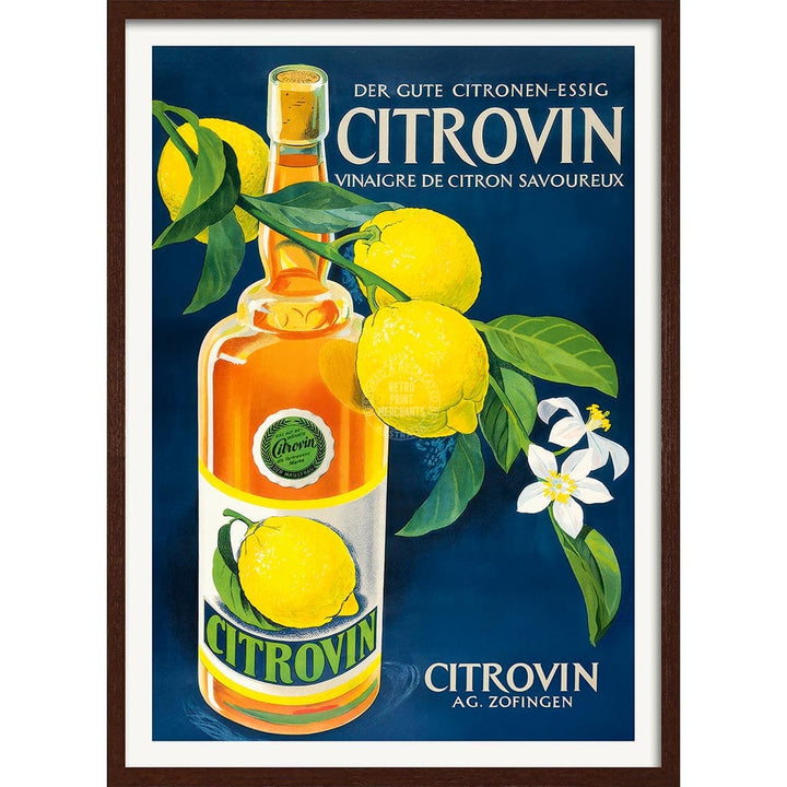 Citrovin Lemon Vinegar 1949 | Switzerland A3 297 X 420Mm 11.7 16.5 Inches / Framed Print: Chocolate