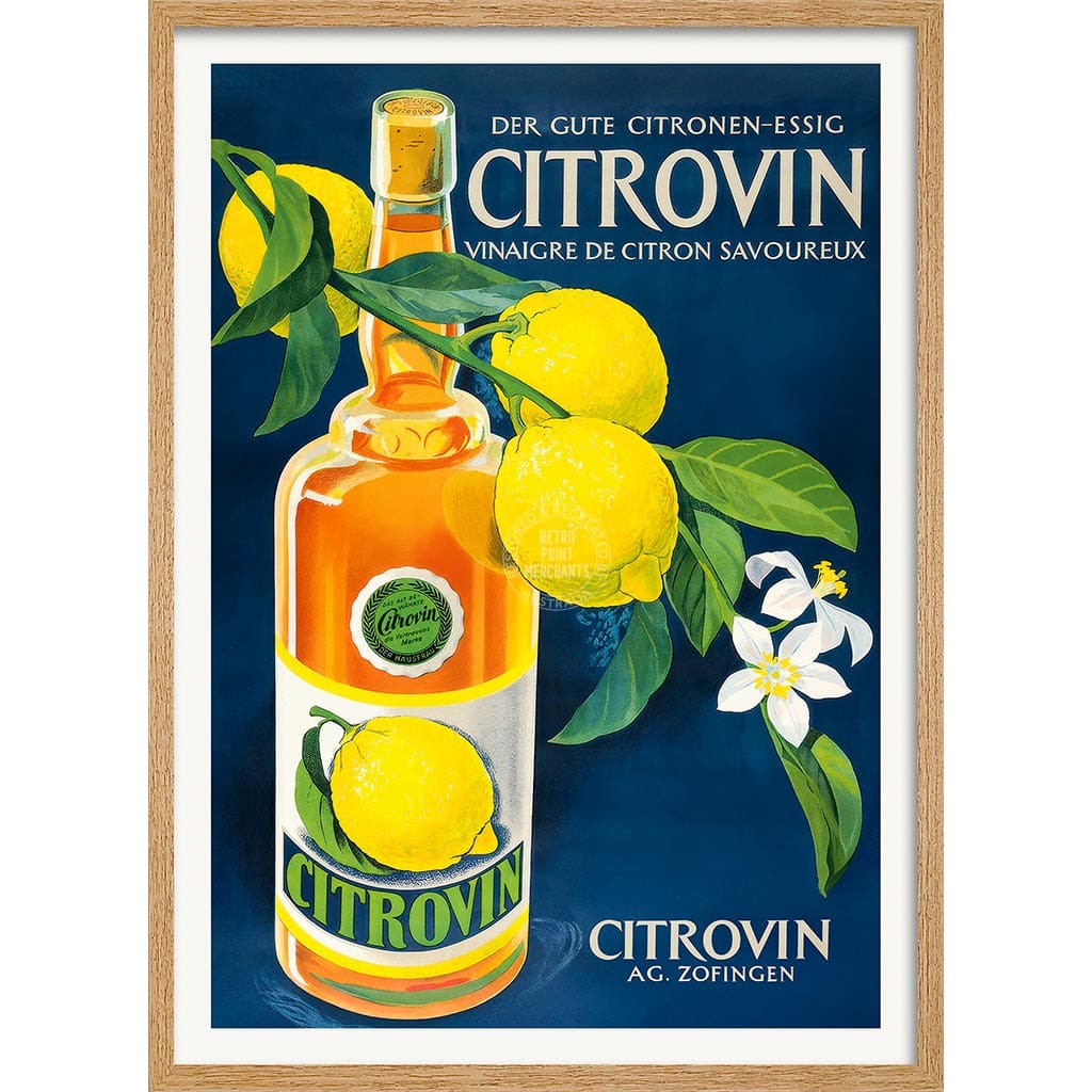 Citrovin Lemon Vinegar 1949 | Switzerland A3 297 X 420Mm 11.7 16.5 Inches / Framed Print: Natural