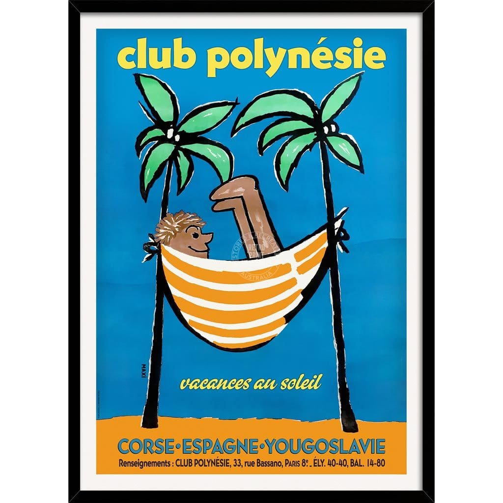 Club Polynesie | France A3 297 X 420Mm 11.7 16.5 Inches / Framed Print - Black Timber Art