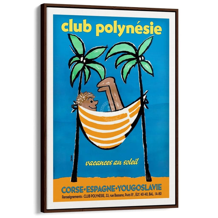 Club Polynesie | France A3 297 X 420Mm 11.7 16.5 Inches / Canvas Floating Frame - Dark Oak Timber