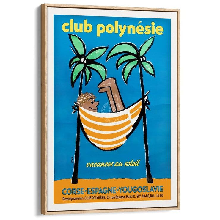 Club Polynesie | France A3 297 X 420Mm 11.7 16.5 Inches / Canvas Floating Frame - Natural Oak Timber