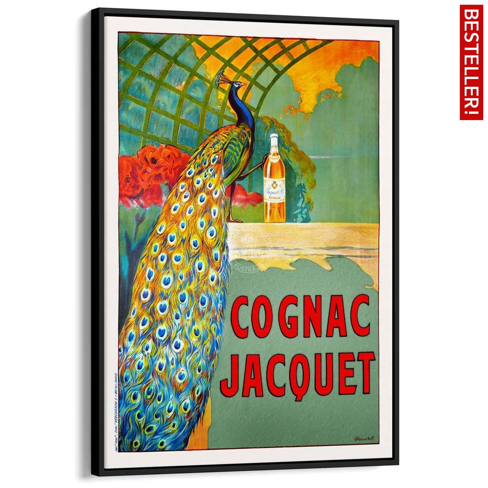 Cognac Jacquet Peacock | France A3 297 X 420Mm 11.7 16.5 Inches / Canvas Floating Frame - Black