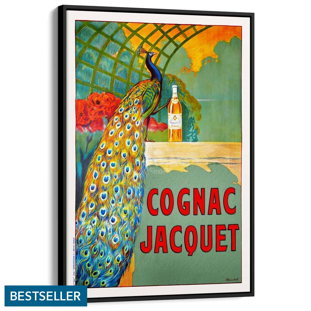 Cognac Jacquet Peacock | France A3 297 X 420Mm 11.7 16.5 Inches / Canvas Floating Frame - Black