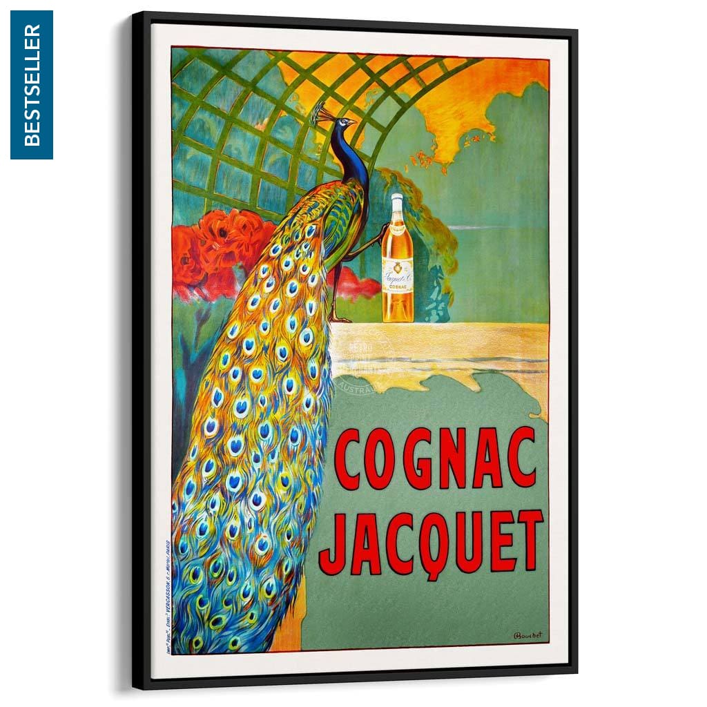 Cognac Jacquet Peacock | France A3 297 X 420Mm 11.7 16.5 Inches / Canvas Floating Frame - Black