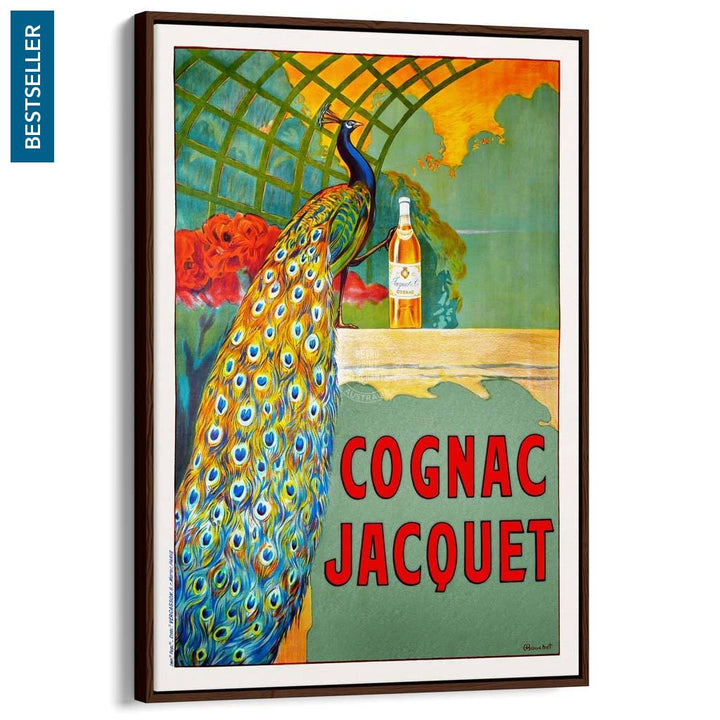 Cognac Jacquet Peacock | France A3 297 X 420Mm 11.7 16.5 Inches / Canvas Floating Frame - Dark Oak