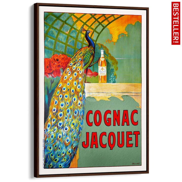 Cognac Jacquet Peacock | France A3 297 X 420Mm 11.7 16.5 Inches / Canvas Floating Frame - Dark Oak