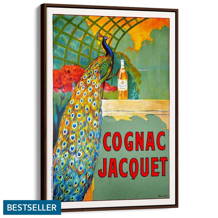 Cognac Jacquet Peacock | France A3 297 X 420Mm 11.7 16.5 Inches / Canvas Floating Frame - Dark Oak