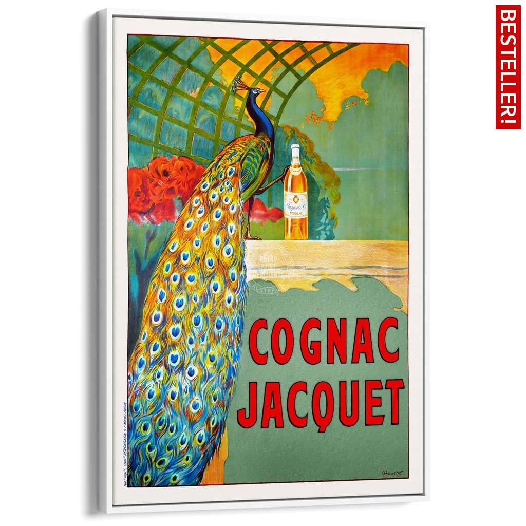 Cognac Jacquet Peacock | France A3 297 X 420Mm 11.7 16.5 Inches / Canvas Floating Frame - White