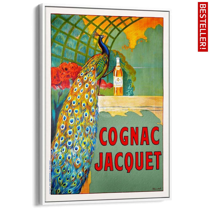 Cognac Jacquet Peacock | France A3 297 X 420Mm 11.7 16.5 Inches / Canvas Floating Frame - White