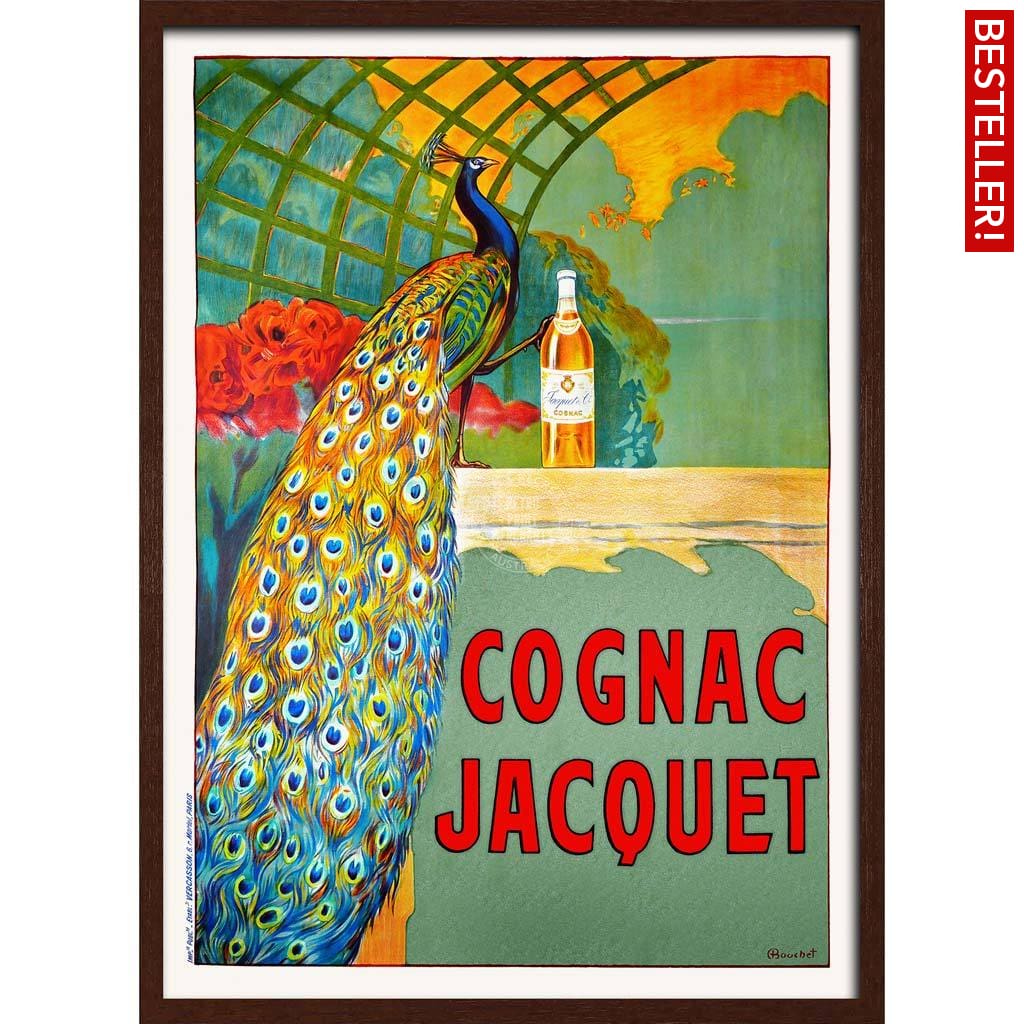 Cognac Jacquet Peacock | France A3 297 X 420Mm 11.7 16.5 Inches / Framed Print - Dark Oak Timber Art
