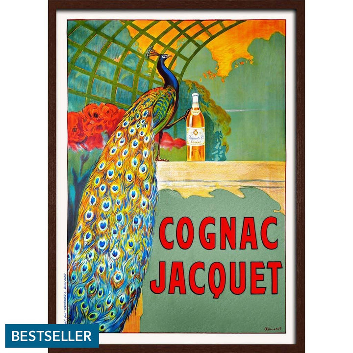 Cognac Jacquet Peacock | France A3 297 X 420Mm 11.7 16.5 Inches / Framed Print - Dark Oak Timber Art
