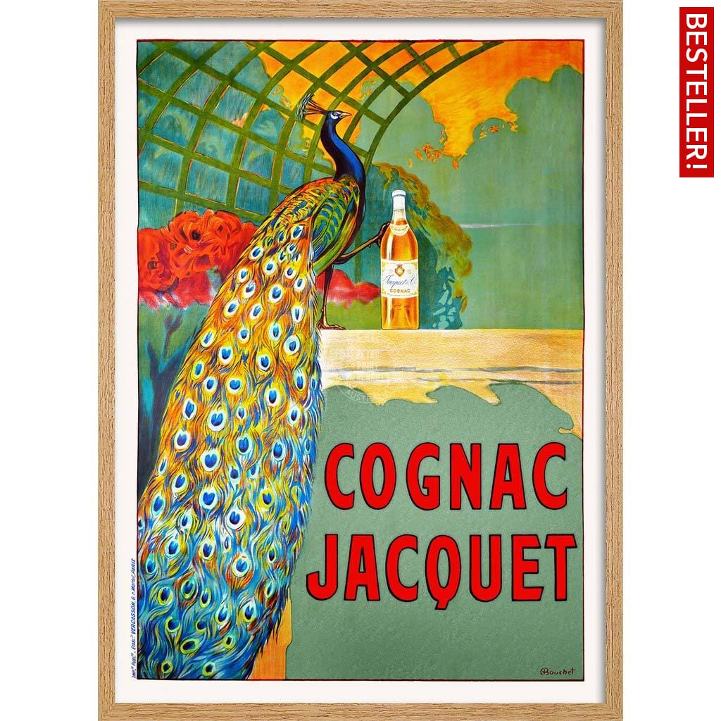 Cognac Jacquet Peacock | France A3 297 X 420Mm 11.7 16.5 Inches / Framed Print - Natural Oak Timber