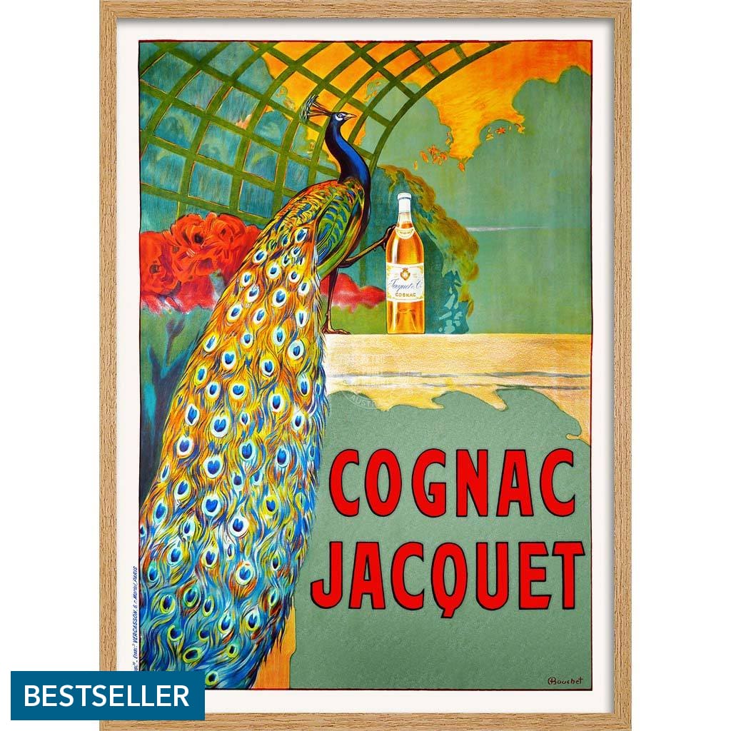 Cognac Jacquet Peacock | France A3 297 X 420Mm 11.7 16.5 Inches / Framed Print - Natural Oak Timber