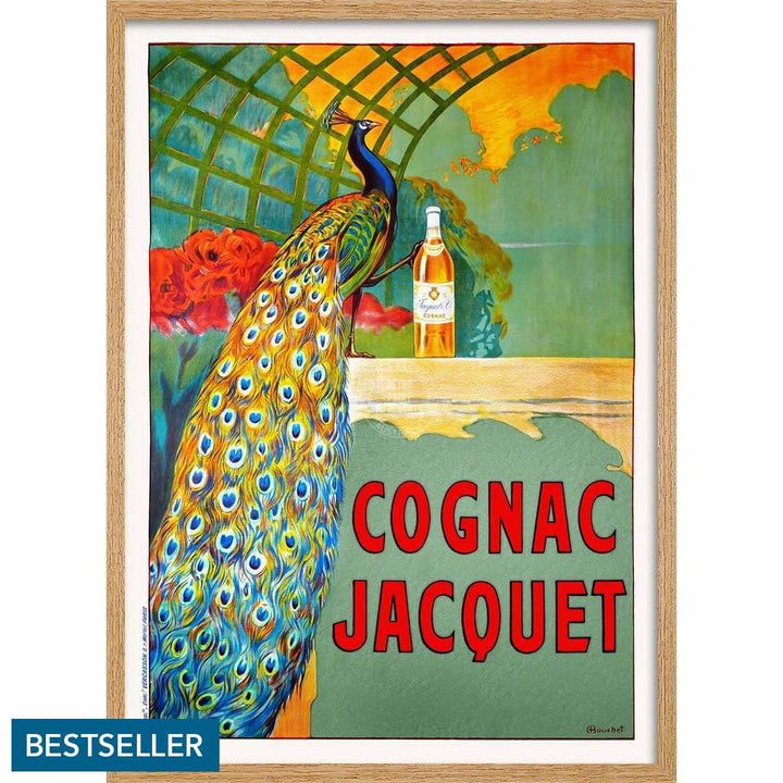 Cognac Jacquet Peacock | France A3 297 X 420Mm 11.7 16.5 Inches / Framed Print - Natural Oak Timber