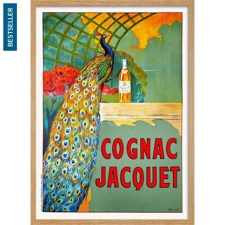 Cognac Jacquet Peacock | France A3 297 X 420Mm 11.7 16.5 Inches / Framed Print - Natural Oak Timber