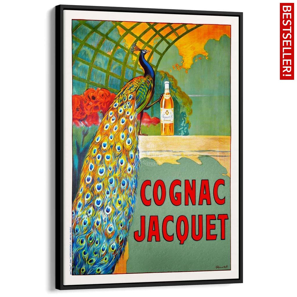 Cognac Jacquet Peacock | France A3 297 X 420Mm 11.7 16.5 Inches / Canvas Floating Frame - Black