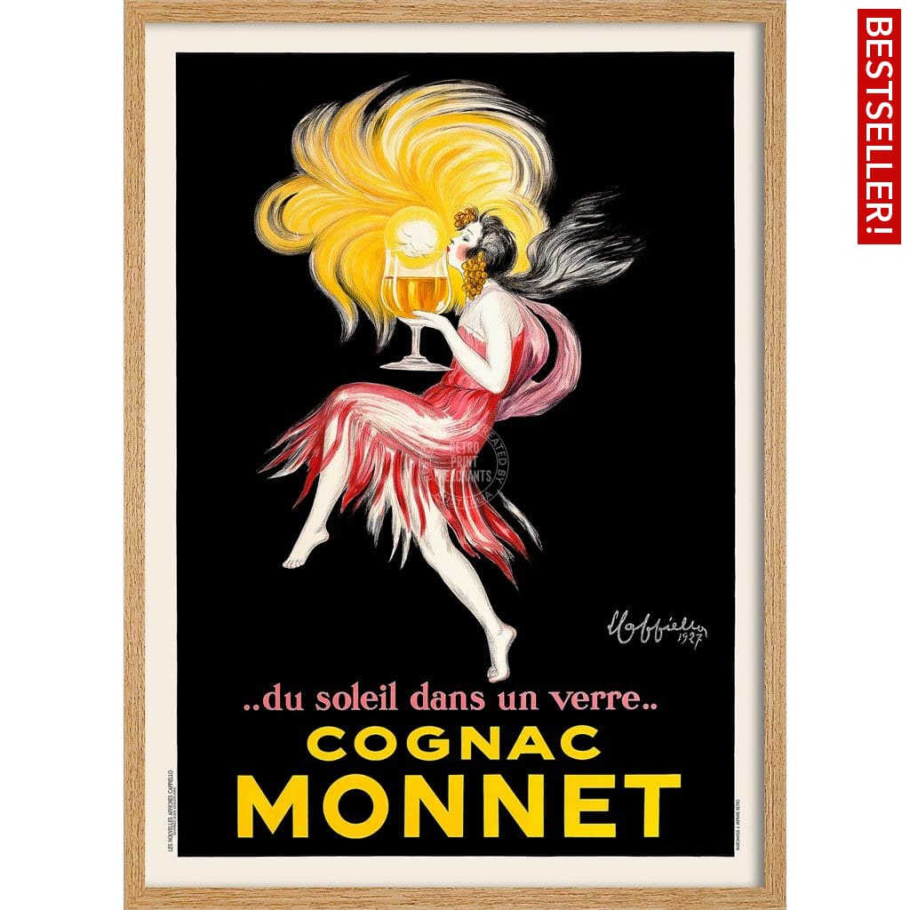 Cognac Monnet 1927 | France 422Mm X 295Mm 16.6 11.6 A3 / Natural Oak Print Art