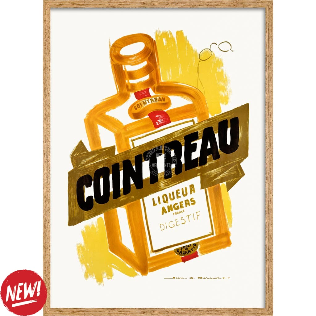 COINTREAU 1955 | FRANCE A3 | 297 x 420mm | 11.7 x 16.5 inches / Framed Print: Natural Oak Timber Print Art