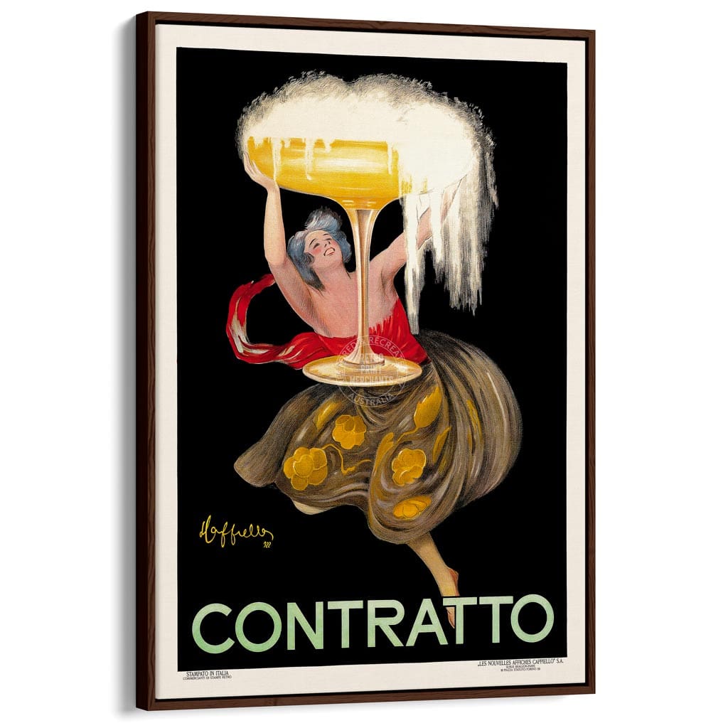 Contratto 1922 | Italy A3 297 X 420Mm 11.7 16.5 Inches / Canvas Floating Frame - Dark Oak Timber