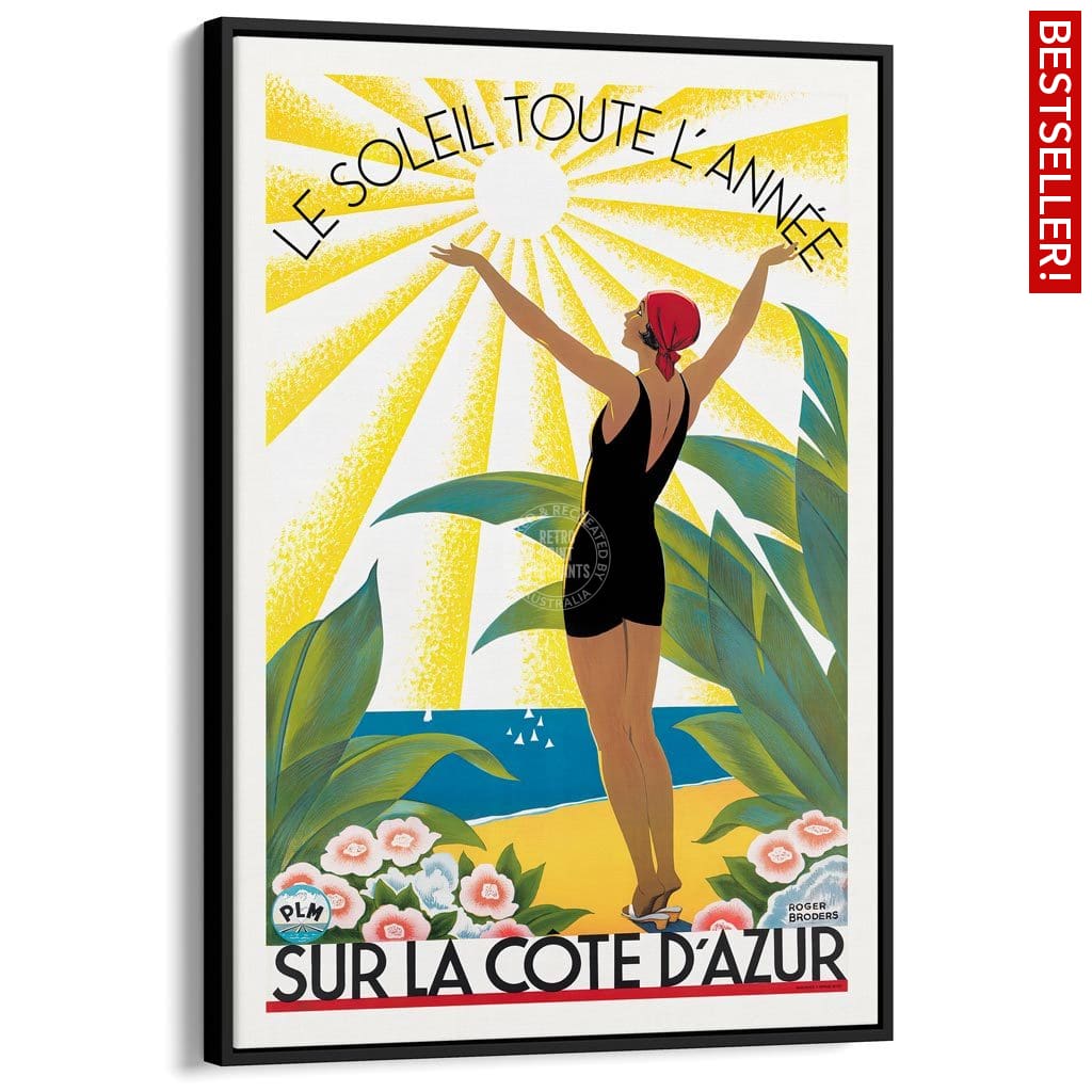Cote Dazur 1931 | France A3 297 X 420Mm 11.7 16.5 Inches / Canvas Floating Frame - Black Timber