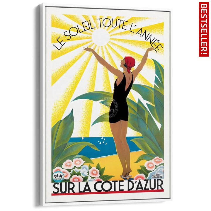Cote Dazur 1931 | France A3 297 X 420Mm 11.7 16.5 Inches / Canvas Floating Frame - White Timber