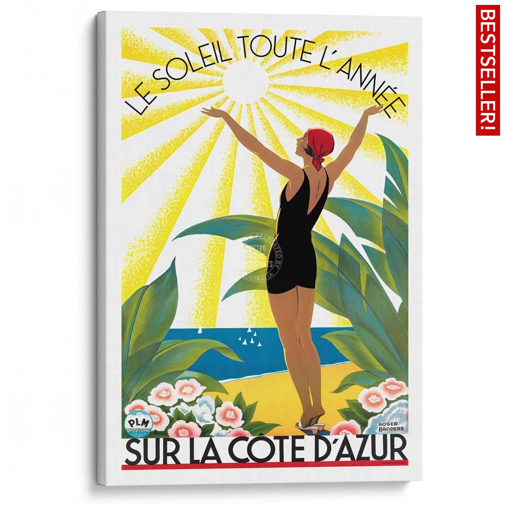 Cote Dazur 1931 | France A3 297 X 420Mm 11.7 16.5 Inches / Stretched Canvas Print Art