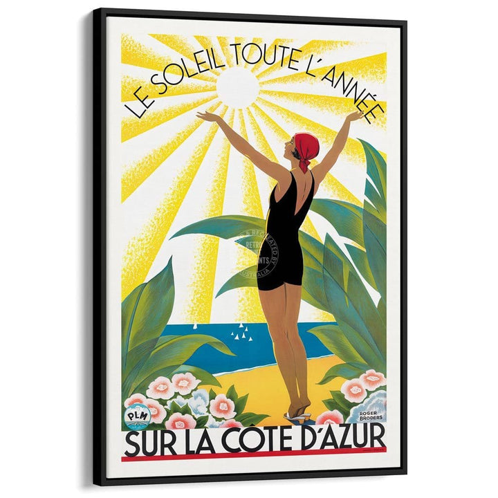 Cote Dazur 1931 | France A3 297 X 420Mm 11.7 16.5 Inches / Canvas Floating Frame - Black Timber