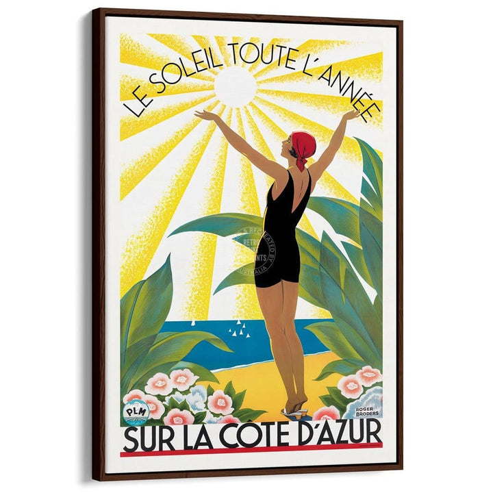 Cote Dazur 1931 | France A3 297 X 420Mm 11.7 16.5 Inches / Canvas Floating Frame - Dark Oak Timber