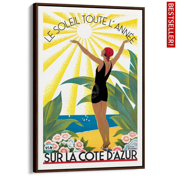 Cote Dazur 1931 | France A3 297 X 420Mm 11.7 16.5 Inches / Canvas Floating Frame - Dark Oak Timber