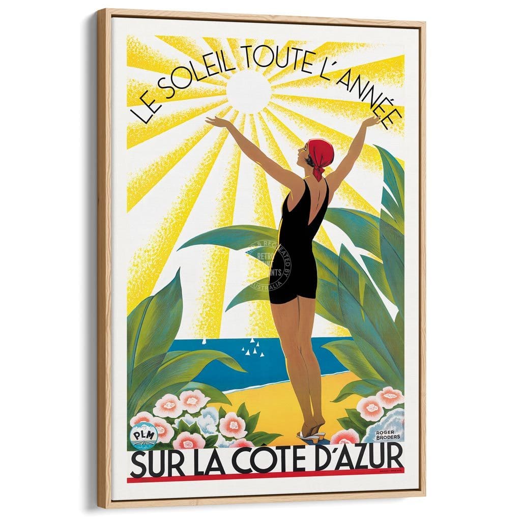 Cote Dazur 1931 | France A3 297 X 420Mm 11.7 16.5 Inches / Canvas Floating Frame - Natural Oak