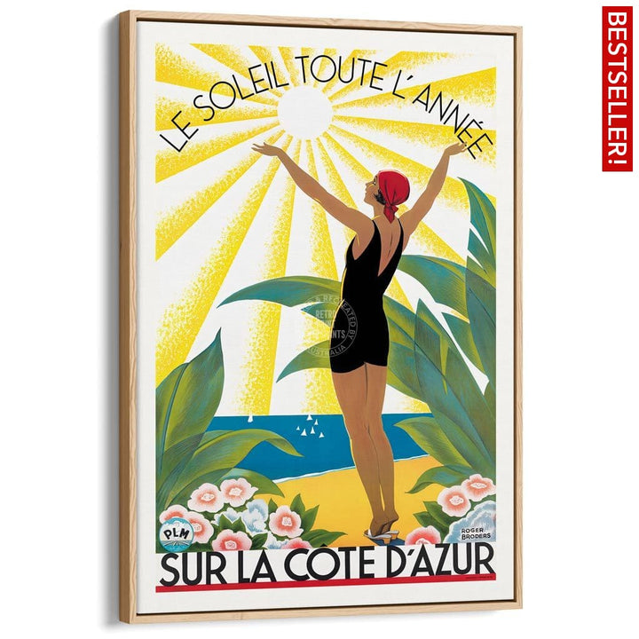 Cote Dazur 1931 | France A3 297 X 420Mm 11.7 16.5 Inches / Canvas Floating Frame - Natural Oak