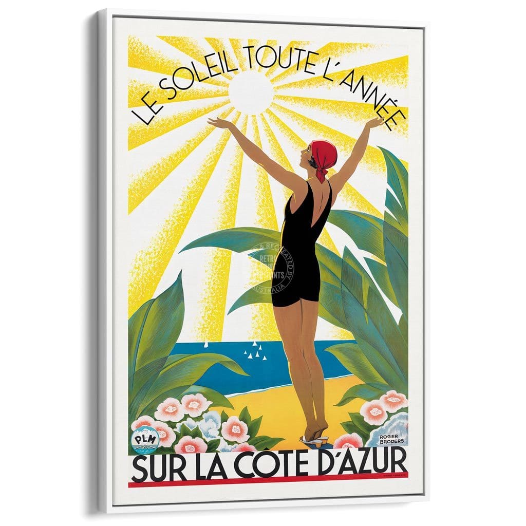 Cote Dazur 1931 | France A3 297 X 420Mm 11.7 16.5 Inches / Canvas Floating Frame - White Timber