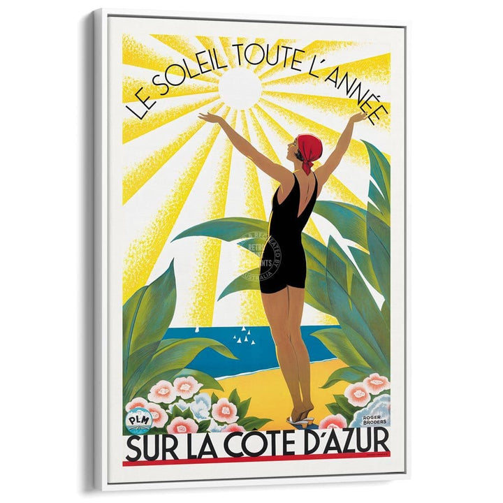Cote Dazur 1931 | France A3 297 X 420Mm 11.7 16.5 Inches / Canvas Floating Frame - White Timber