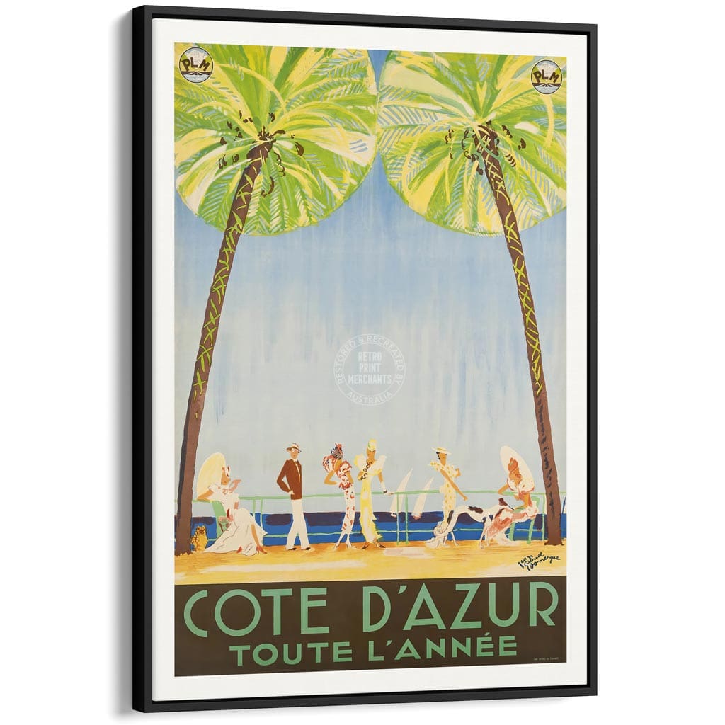Cote D’azur | France A3 297 X 420Mm 11.7 16.5 Inches / Canvas Floating Frame: Black Timber Print Art