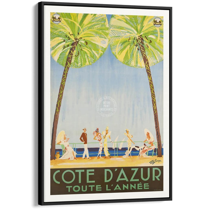 Cote D’azur | France A3 297 X 420Mm 11.7 16.5 Inches / Canvas Floating Frame: Black Timber Print Art