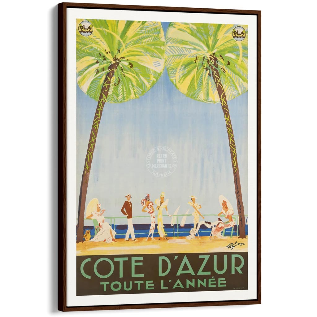 Cote D’azur | France A3 297 X 420Mm 11.7 16.5 Inches / Canvas Floating Frame: Chocolate Oak