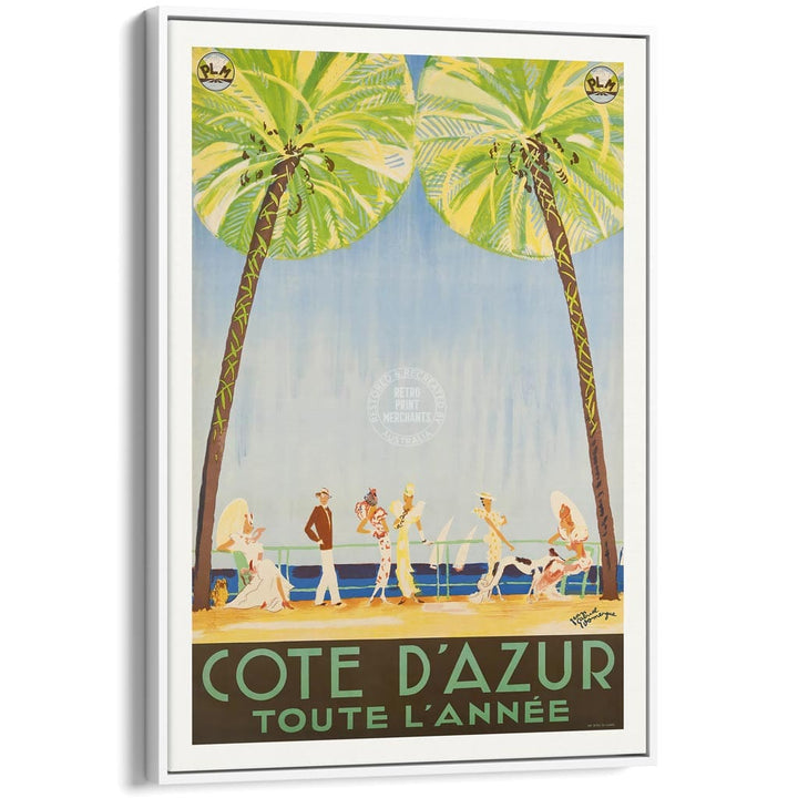 Cote D’azur | France A3 297 X 420Mm 11.7 16.5 Inches / Canvas Floating Frame: White Timber Print Art