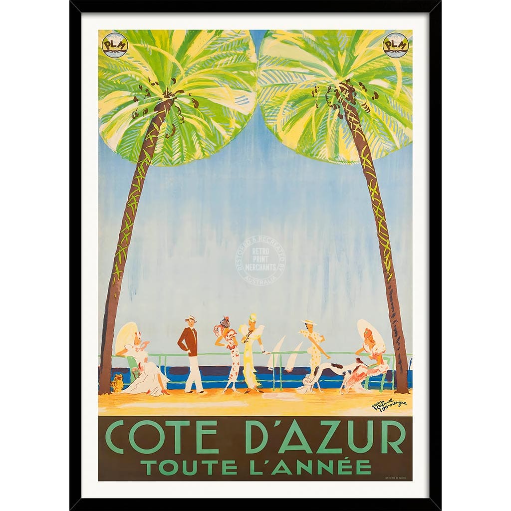 Cote D’azur | France A3 297 X 420Mm 11.7 16.5 Inches / Framed Print: Black Timber Print Art