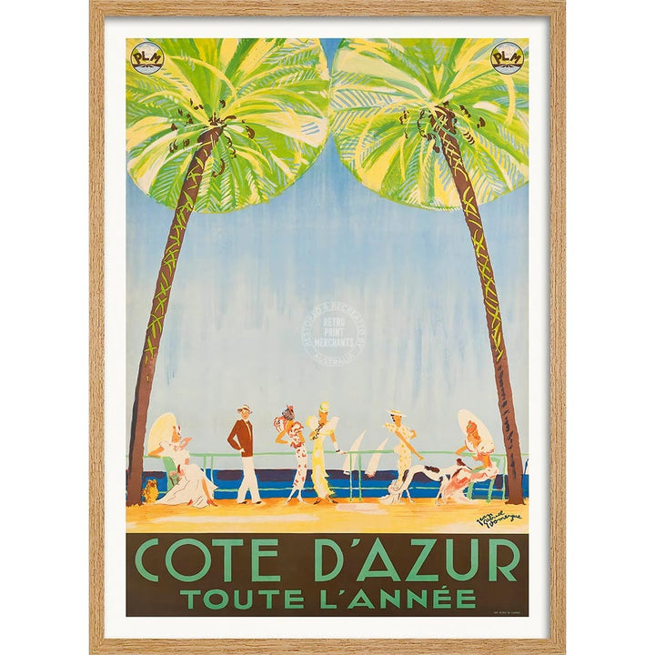 Cote D’azur | France A3 297 X 420Mm 11.7 16.5 Inches / Framed Print: Natural Oak Timber Print Art