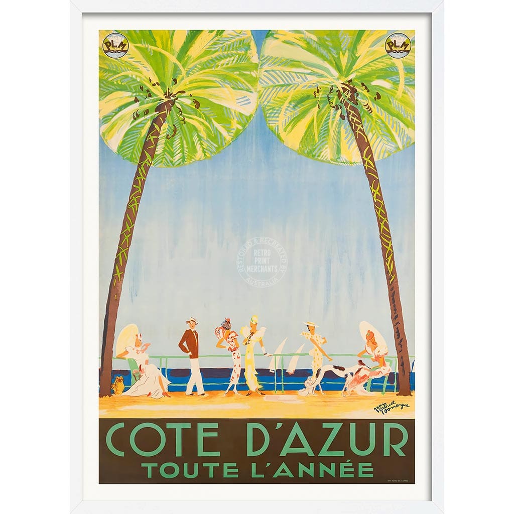 Cote D’azur | France A3 297 X 420Mm 11.7 16.5 Inches / Framed Print: White Timber Print Art