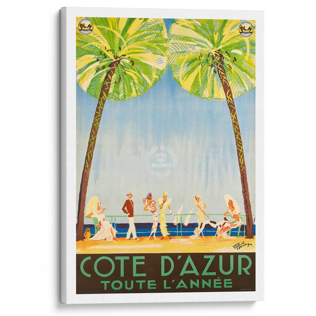 Cote D’azur | France A3 297 X 420Mm 11.7 16.5 Inches / Stretched Canvas Print Art
