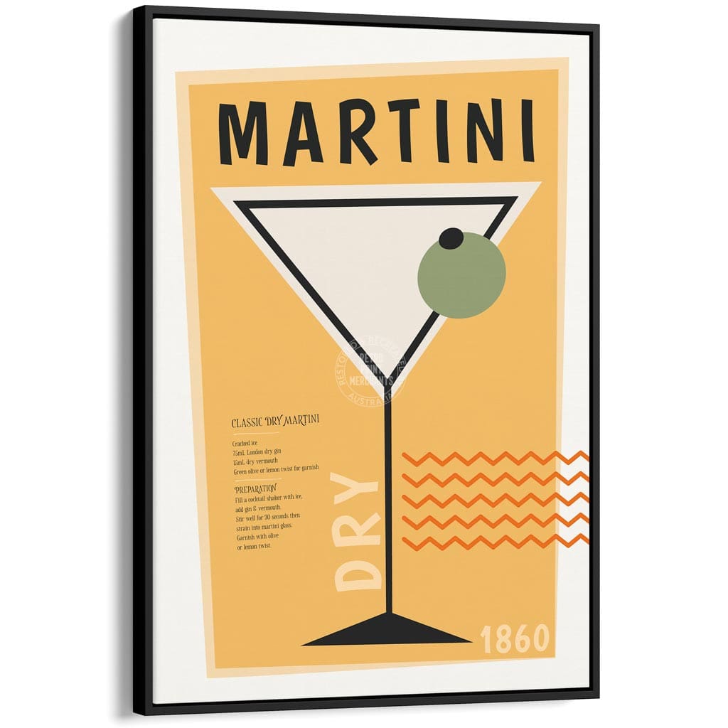 Dry Martini Cocktail | Worldwide A4 210 X 297Mm 8.3 11.7 Inches / Canvas Floating Frame: Black