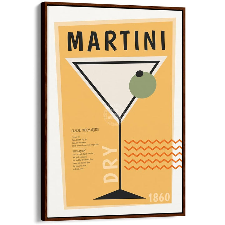 Dry Martini Cocktail | Worldwide A4 210 X 297Mm 8.3 11.7 Inches / Canvas Floating Frame: Chocolate