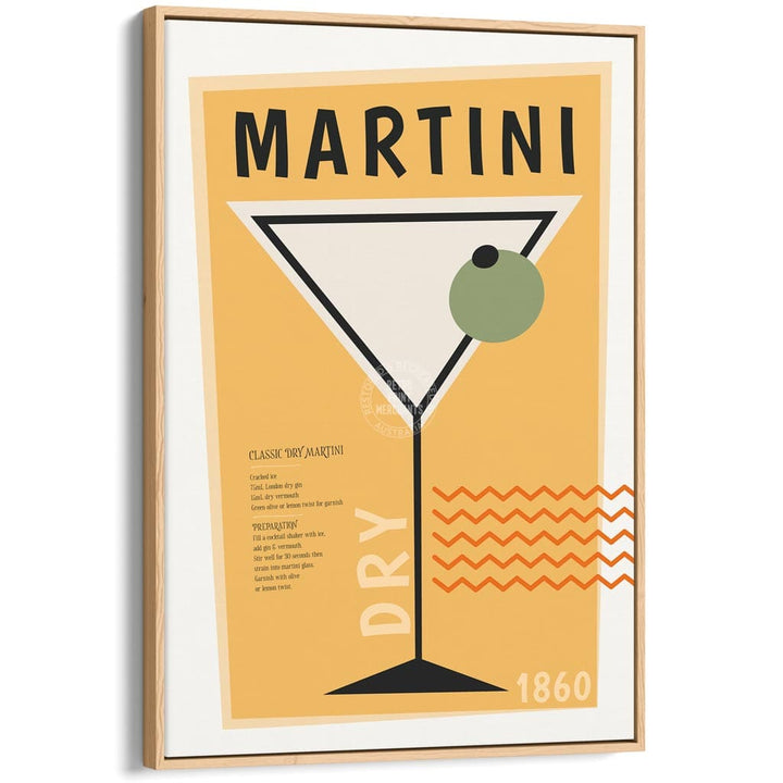 Dry Martini Cocktail | Worldwide A4 210 X 297Mm 8.3 11.7 Inches / Canvas Floating Frame: Natural