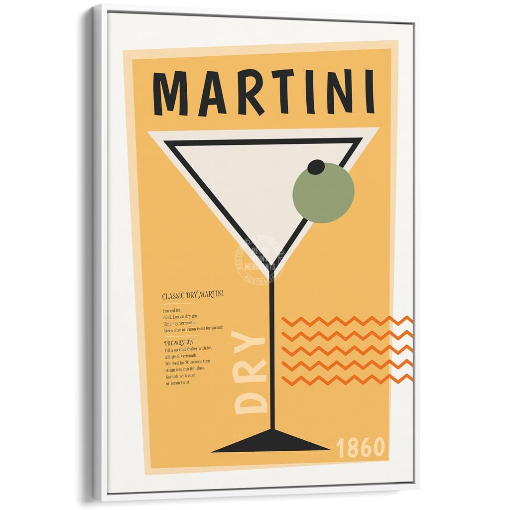 Dry Martini Cocktail | Worldwide A4 210 X 297Mm 8.3 11.7 Inches / Canvas Floating Frame: White