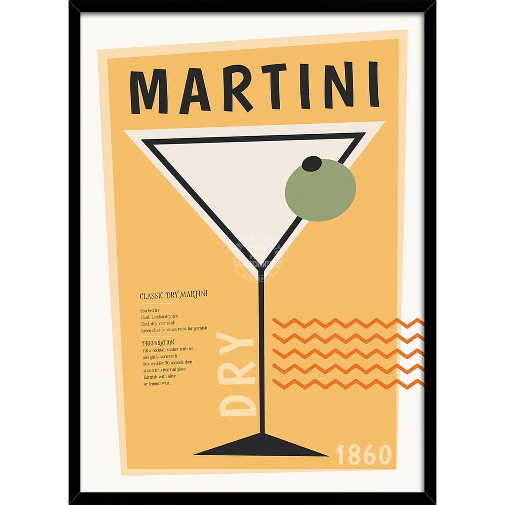 Dry Martini Cocktail | Worldwide A4 210 X 297Mm 8.3 11.7 Inches / Framed Print: Black Timber Print